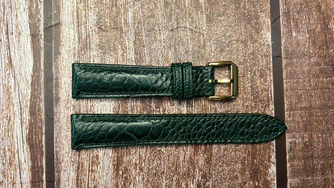 Ostrich Leg Leather Watch Strap - Green For 1950 Gold Omega Seamaster
