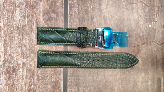 Ostrich Leg Leather Watch Strap - Moss Green
