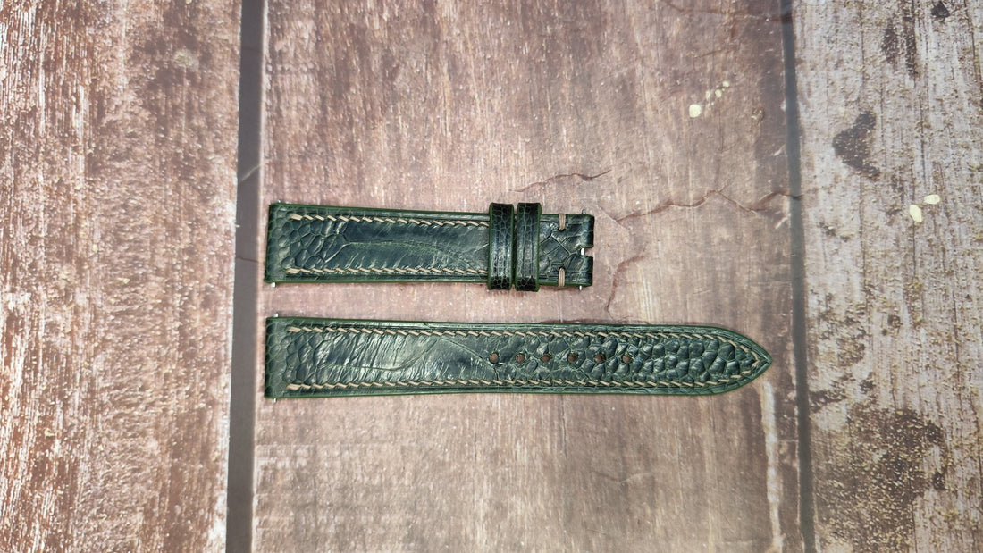 Ostrich Leg Leather Watch Strap - Moss Green