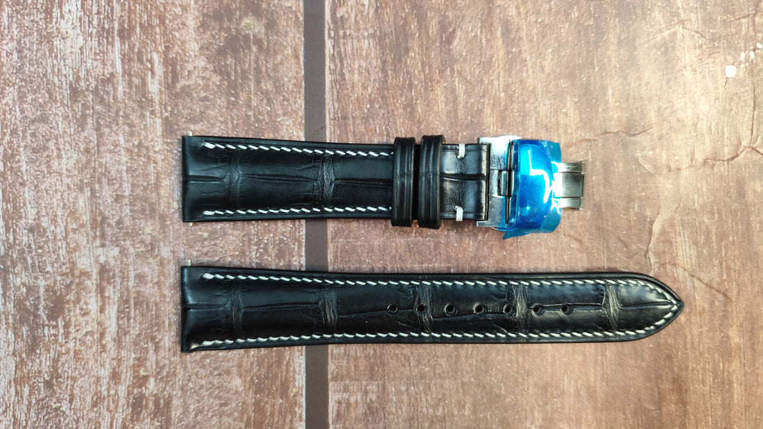 Crocodile Leather Watch Strap - Black For Longines Hydroconquest