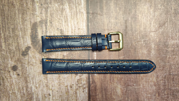 Crocodile Leather Watch Strap - Dark Blue For old rolex