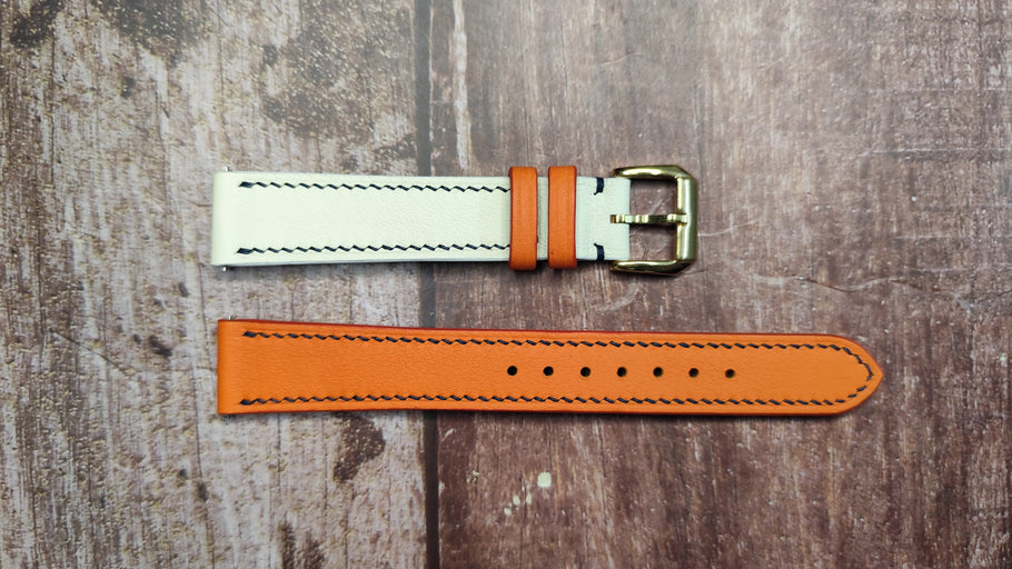 Swift Leather Watch Strap - Orange/White For old rolex