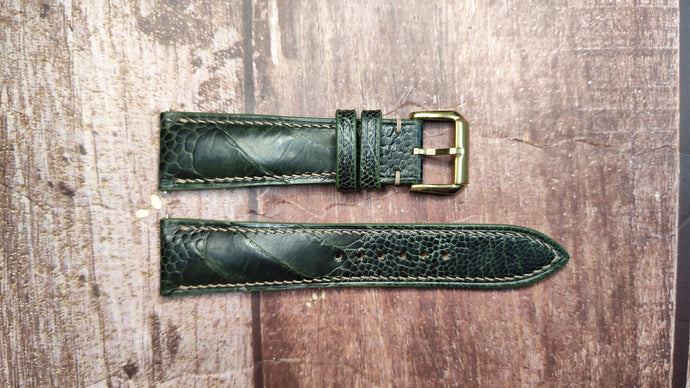 Ostrich Leg Leather Watch Strap - Moss Green For Breitling Super Ocean Chronometer