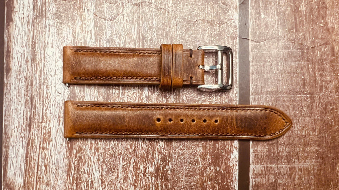 Badalassi Wax Leather Watch Strap - Cognac For Timex Marlin