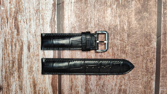 Crocodile Leather Watch Strap - Black