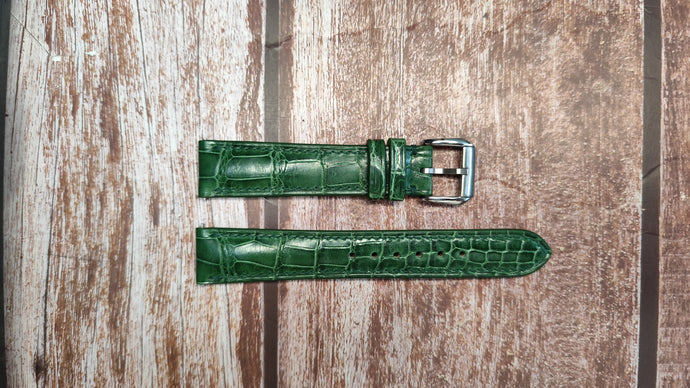 Crocodile Leather Watch Strap - Green For 1972 Bulova Accutron Spaceview