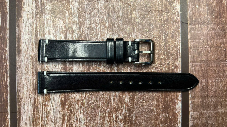 Shell Cordovan Leather Watch Strap - Black For Longines Dolce Vita