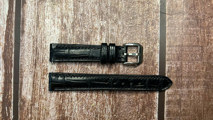 Crocodile Leather Watch Strap - Black