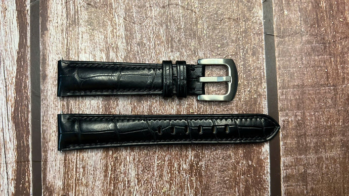 Crocodile Leather Watch Strap - Black For Seiko SRPK87