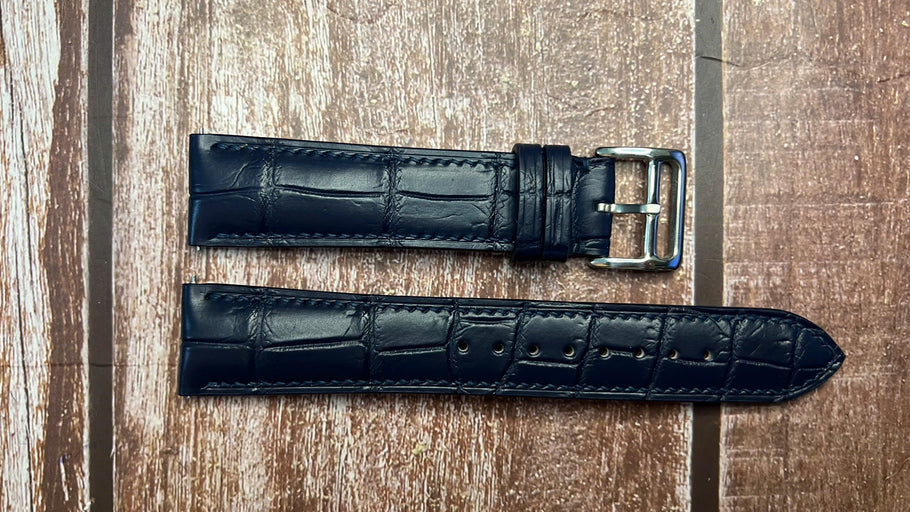 Crocodile Leather Watch Strap - Dark Blue For Waldor & Co Chrono 44 Sardinia