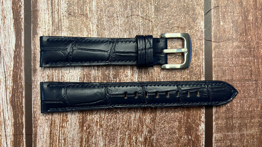 Crocodile Leather Watch Strap - Dark Blue For Omega Deville Prestige