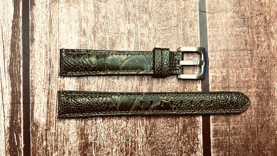 Ostrich Leg Leather Watch Strap - Moss Green For Omega Speedmaster Day Date