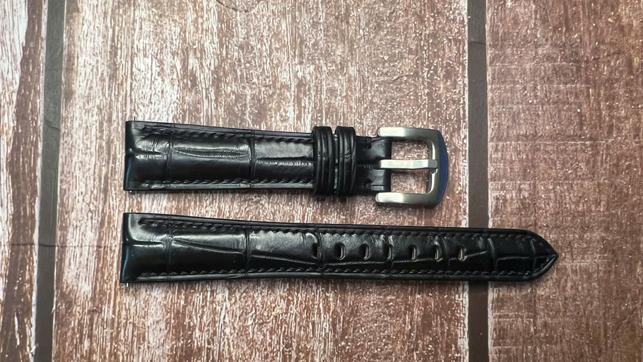 Crocodile Leather Watch Strap - Black For Seiko 38mm Alpinest