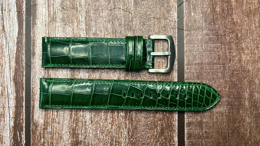 Crocodile Leather Watch Strap - Green For Sottomarino Oblo Meccanico