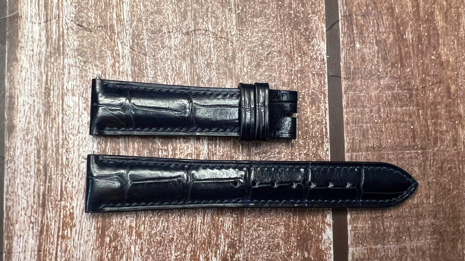 Crocodile Leather Watch Strap - Dark Blue For Carl F. Bucherer Manero Peripheral