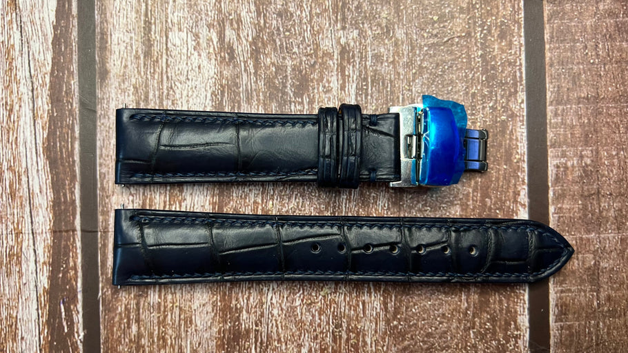 Crocodile Leather Watch Strap - Dark Blue For Rolex Batman