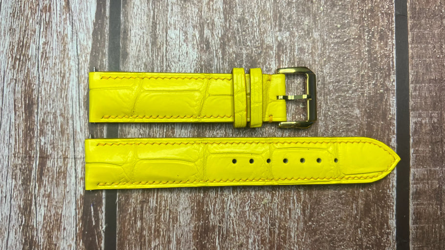 Crocodile Leather Watch Strap - Yellow For Seiko Alpinist