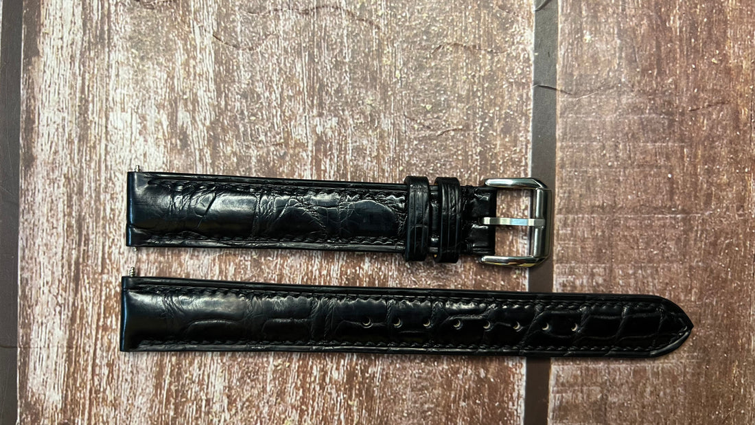 Crocodile Leather Watch Strap - Black For Nisus