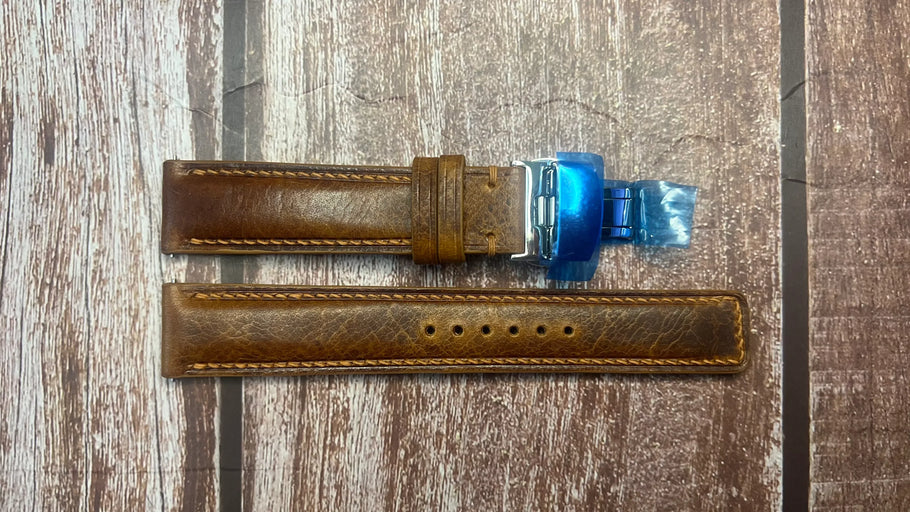 Badalassi Wax Leather Watch Strap - Cognac