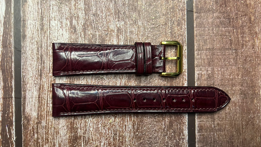 Crocodile Leather Watch Strap - Burgundy