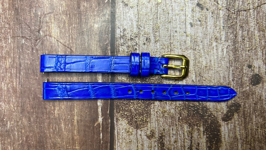 Crocodile Leather Watch Strap - Blue For Shinola