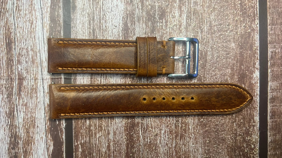 Badalassi Wax Leather Watch Strap - Cognac For Hamilton Pilot Day Date