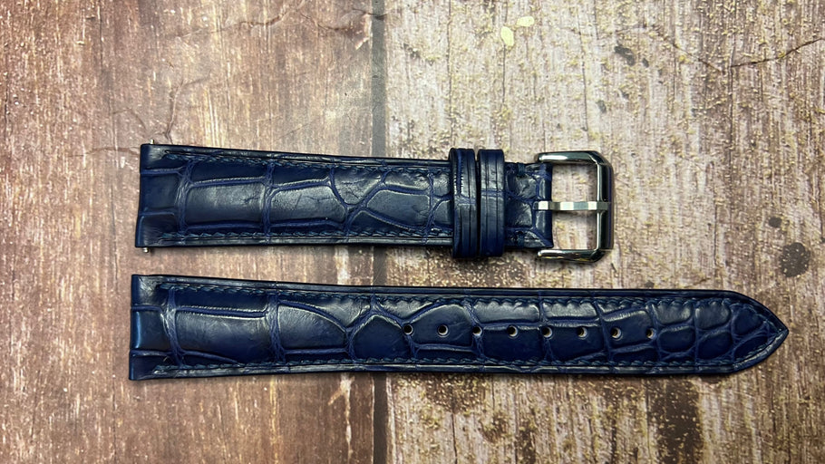 Crocodile Leather Watch Strap - Dark Blue For Longines Master Moonphase