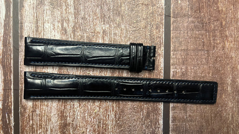 Crocodile Leather Watch Strap - Black For Stuhrling Winchester 3933 Automatic 41mm Skeleton