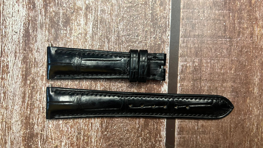Crocodile Leather Watch Strap - Black