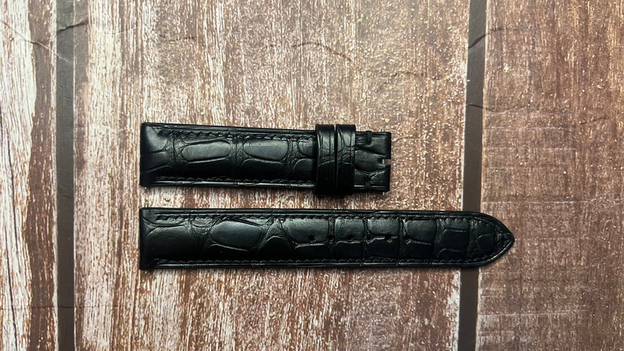 Crocodile Leather Watch Strap - Black For Tiffany & Co watch 37mm dia