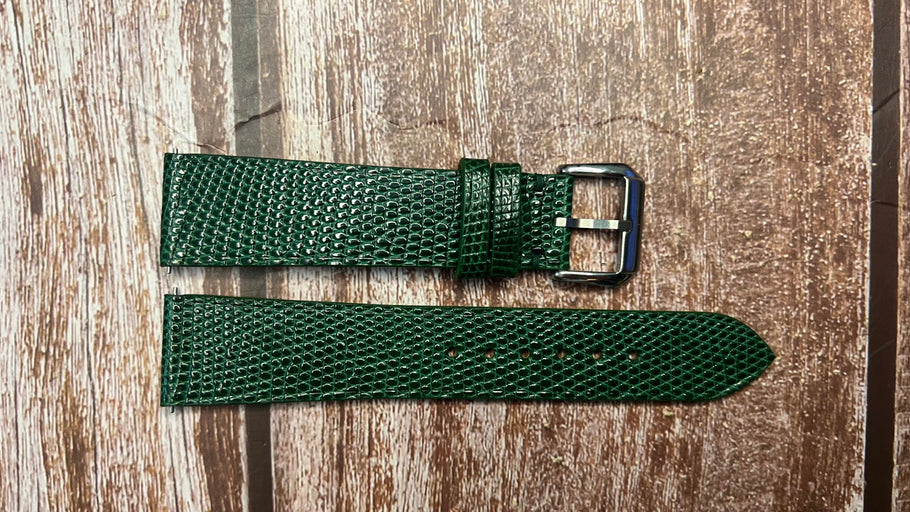 Lizard Leather Watch Strap - Green For Fears Brunswick 40 "Snowed In"