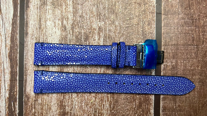 Stingray Leather Watch Strap - Blue For Tissot Gentleman Powermatic 80 Silicium Solid 18K Gold Bezel