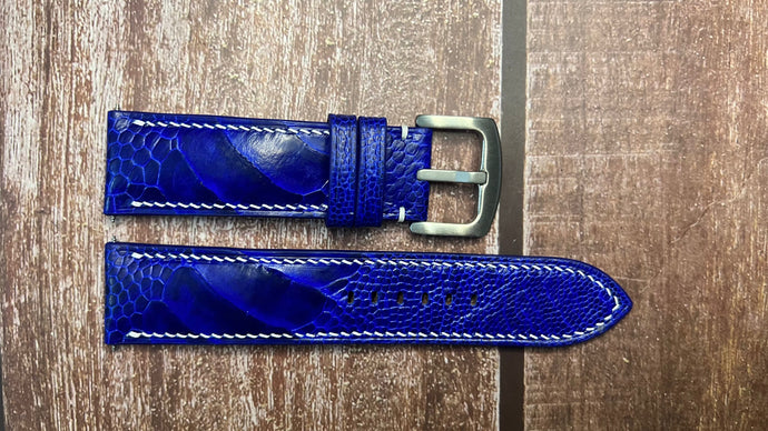 Ostrich Leg Leather Watch Strap - Blue For Cartier Tank Must XL