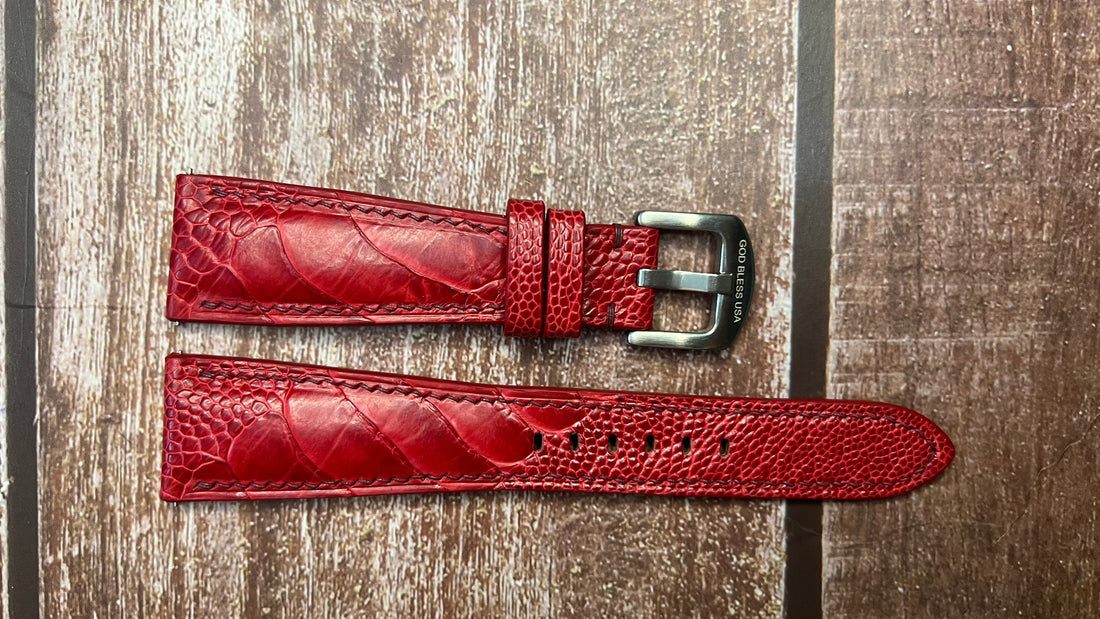 Ostrich Leg Leather Watch Strap - Red For  Manilone g1-s