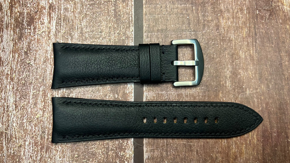 Custom Curved End Watch Straps For Franck muller Cortez 10000 h black swift leather