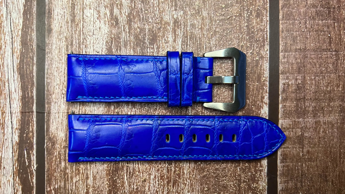 Crocodile Leather Watch Strap - Blue For  Bulova Precionist 96B132 watch