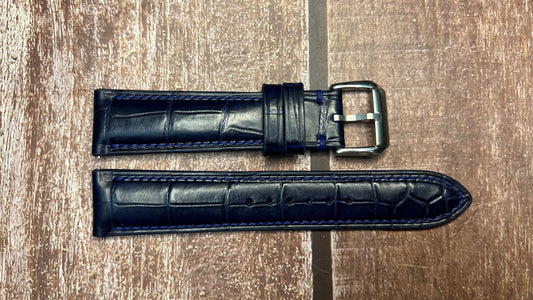 Crocodile Leather Watch Strap - Dark Blue For Seiko Presage SRPB41