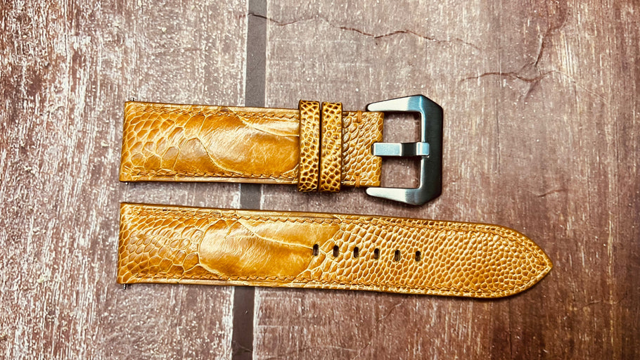 Ostrich Leg Leather Watch Strap - Light Brown