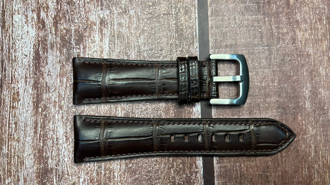 Crocodile Leather Watch Strap - Brown For Breitling Navitimer World 46mm