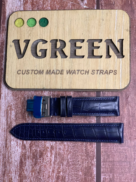 Crocodile Leather Watch Strap - Dark Blue For Iwc 139303