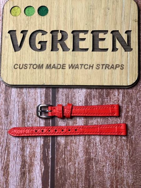Crocodile Leather Watch Strap - Red For MICHELE DECO MINI SIZE