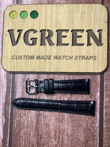 Crocodile Leather Watch Strap - Black For  Audemars Starwheel