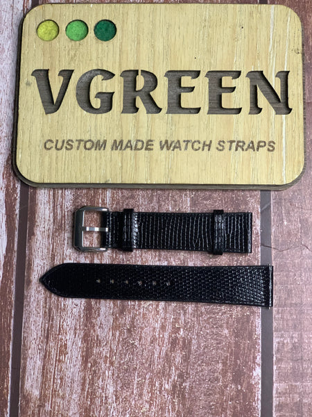 Lizard Leather Watch Strap - Black For Jaeger-LeCoultre Geophysic True Second