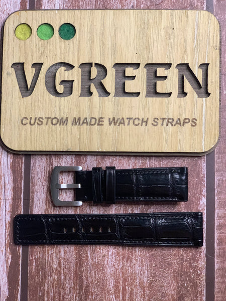 Crocodile Leather Watch Strap - Black For Citizen Promaster Dive, Model BN0200-56E