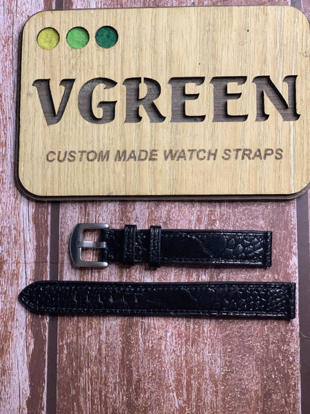 Ostrich Leg Leather Watch Strap - Black