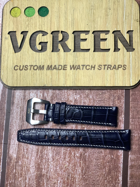 Crocodile Leather Watch Strap - Dark Blue For Zenith el primero chronomaster sport