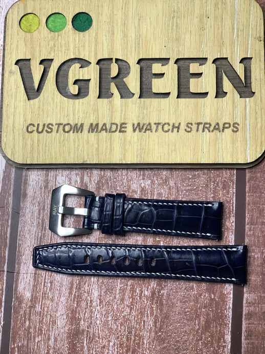 Crocodile Leather Watch Strap - Dark Blue For Zenith el primero chronomaster sport