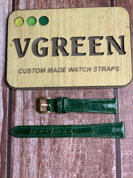 Crocodile Leather Watch Strap - Green For Historical Movado 14k Gold Triple Calendar