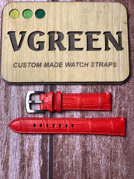 Crocodile Leather Watch Strap - Red For Frédérique Constant Big Date Moonphase
