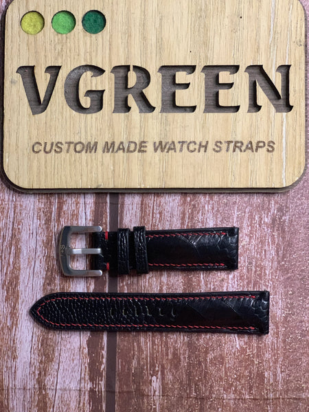 Ostrich Leg Leather Watch Strap - Black